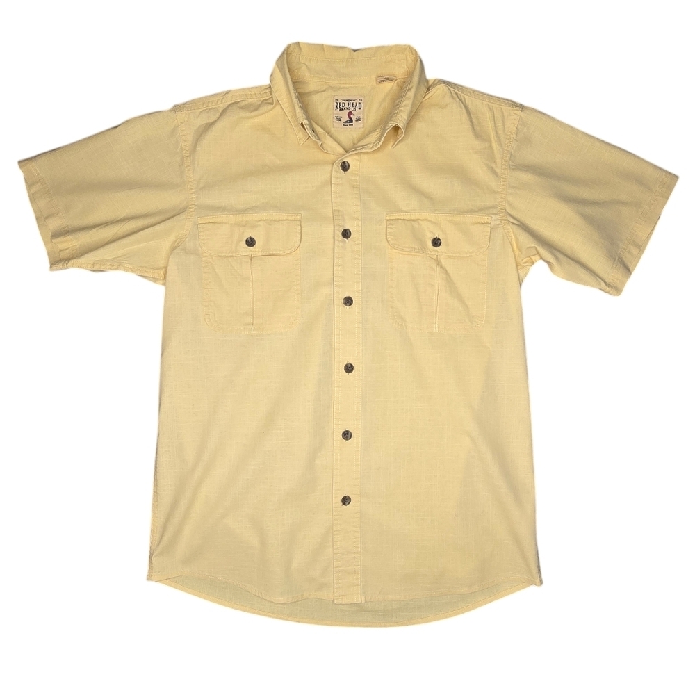 RedHead Button Up Shirt Men's Size M Yellow Short Sleeve 100% Cotton